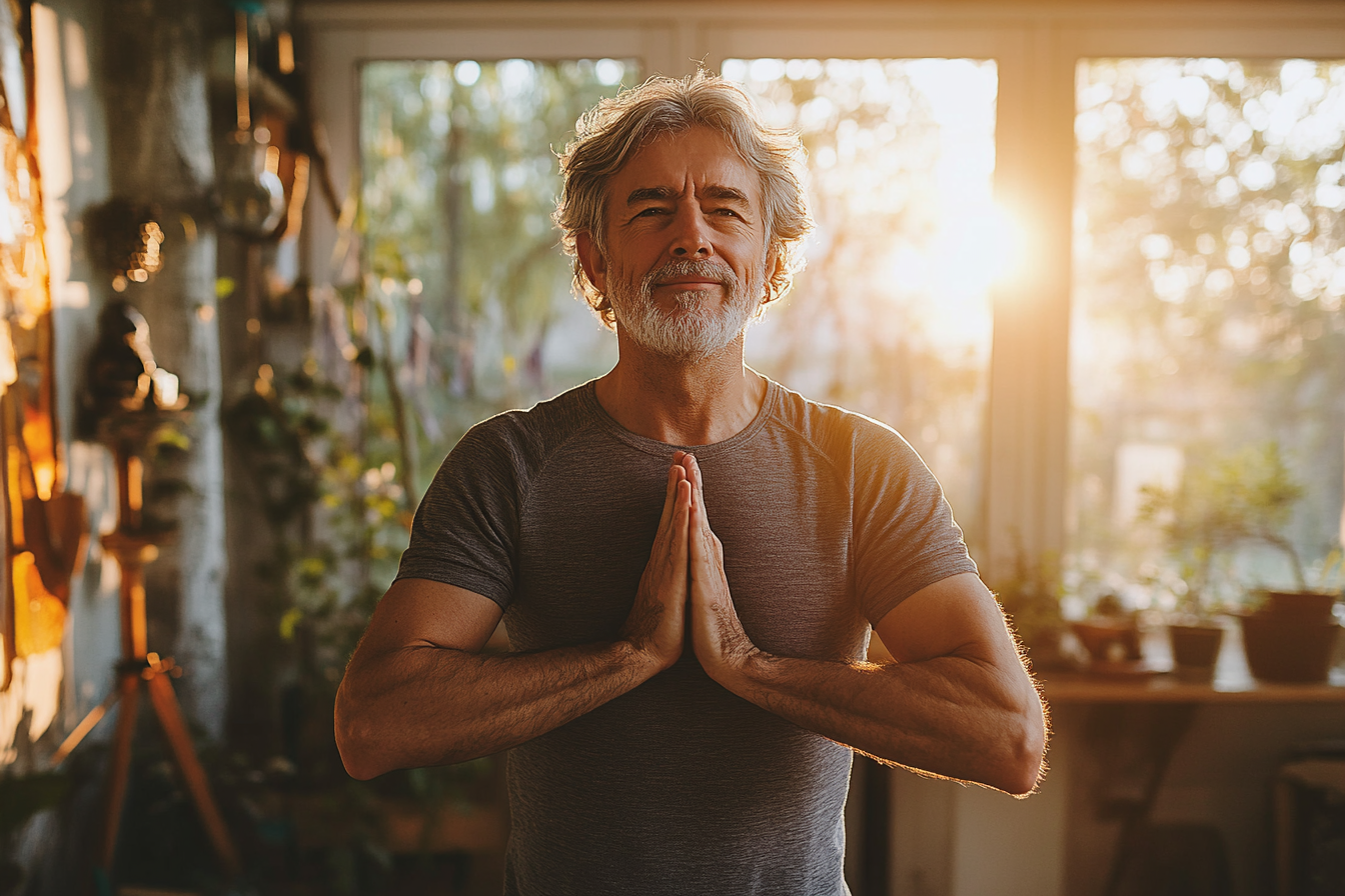 Інструктор йоги демонструє м'яку асану для старших людей